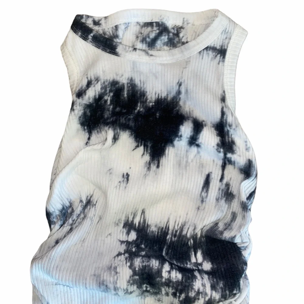SHEIN Black White Tie Dye Ruched Side Tank Dress sz M